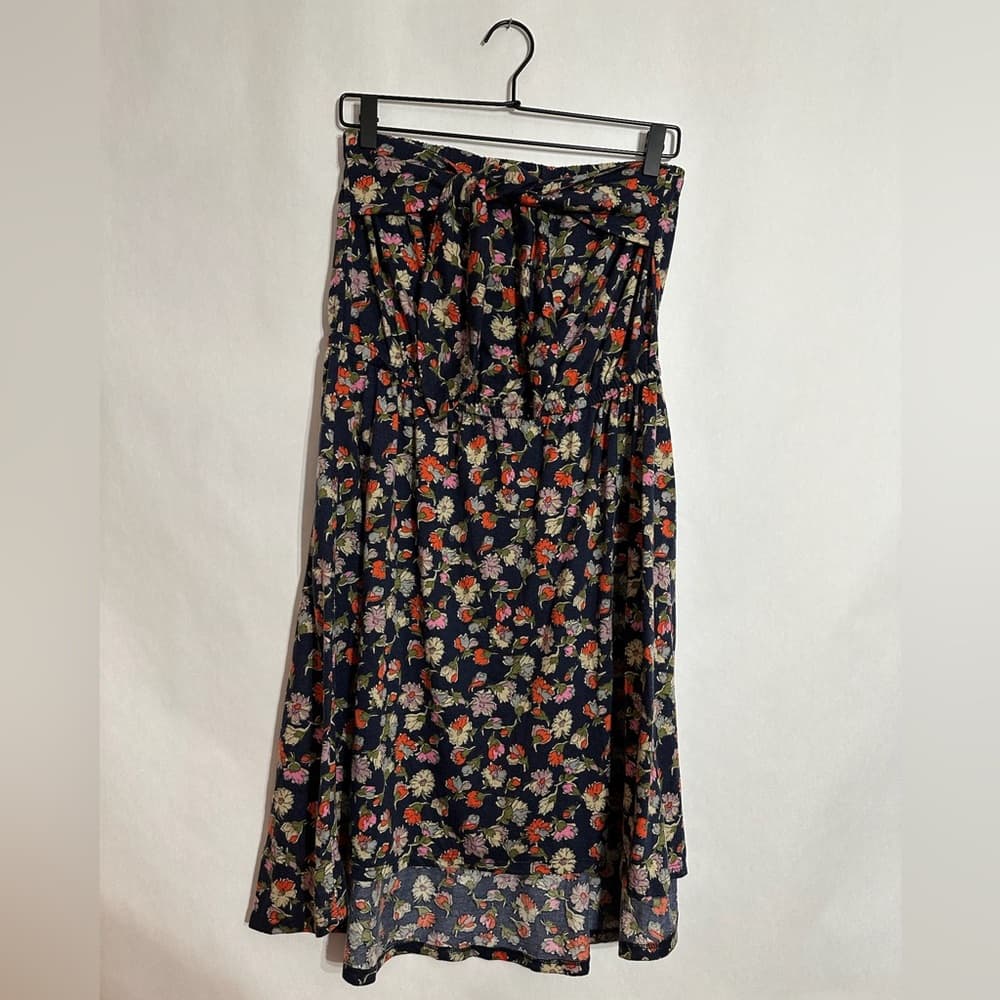 Xhilaration Ruffle Strapless Floral Midi Dress with Bow Detail Size Large - Thumbnail 8