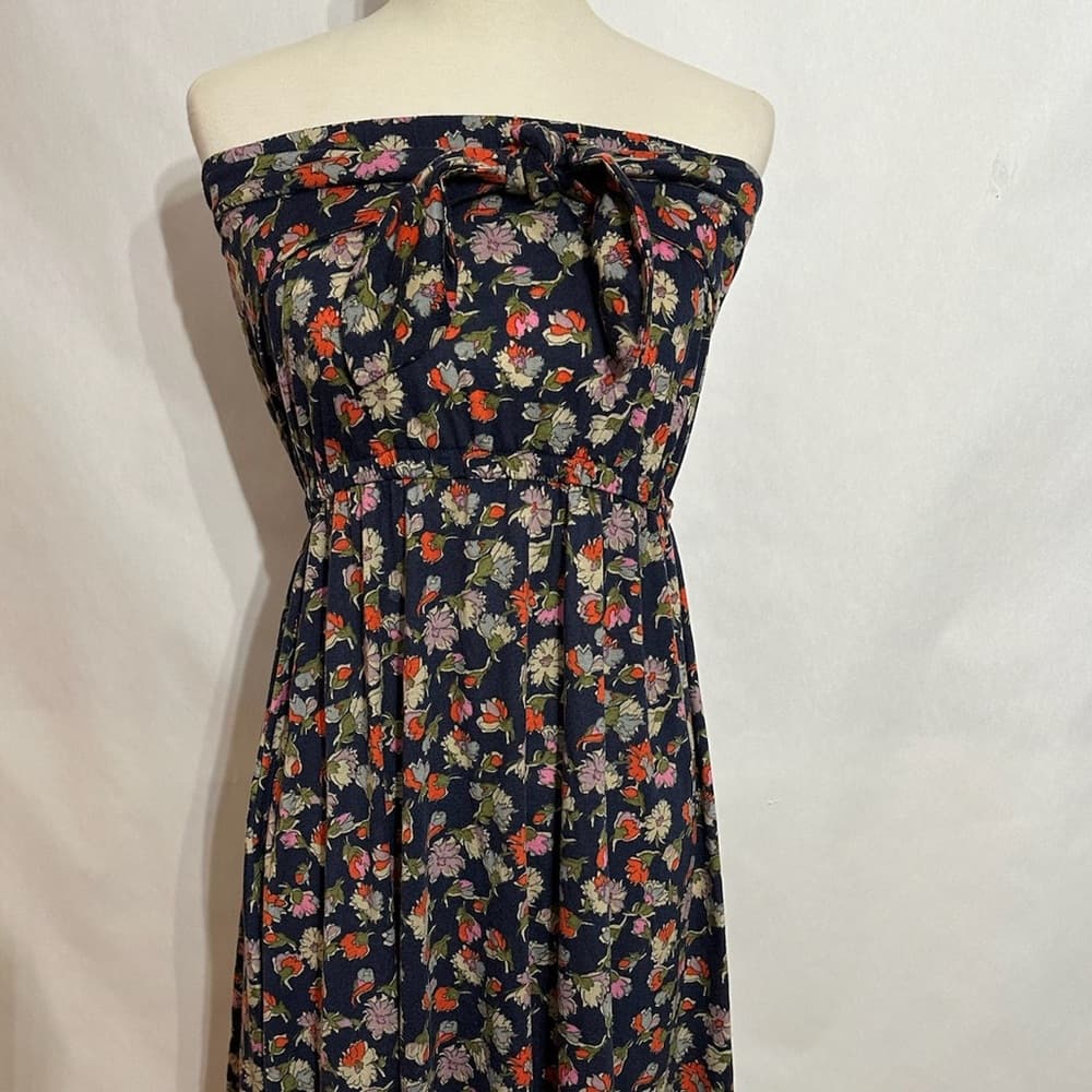 Xhilaration Ruffle Strapless Floral Midi Dress with Bow Detail Size Large - Thumbnail 2