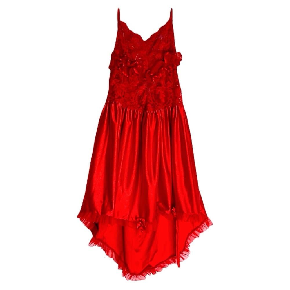 Vintage Red Lace & Satin Babydoll Slip Dress Lingerie | Vamp Glamour Valentines - Thumbnail 4