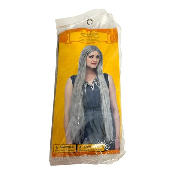 NEW 36in Long Gray Wig Silver Witch Costume Hair Adult One Size Cosplay Dress Up - Thumbnail 4