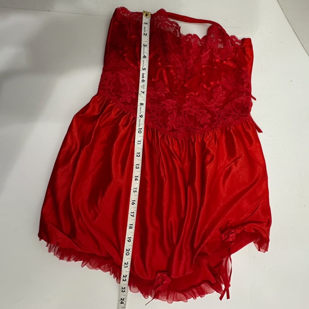 Vintage Red Lace & Satin Babydoll Slip Dress Lingerie | Vamp Glamour Valentines - Thumbnail 12