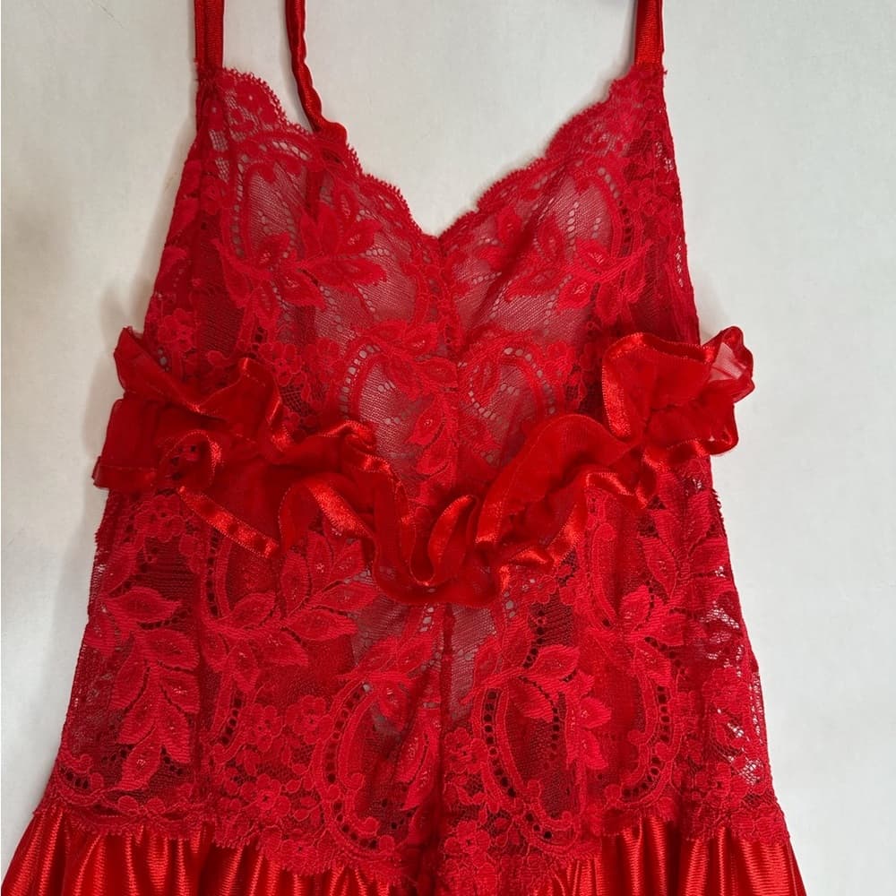 Vintage Red Lace & Satin Babydoll Slip Dress Lingerie | Vamp Glamour Valentines - Thumbnail 9
