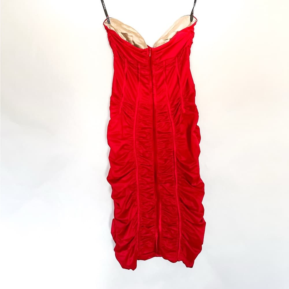 Bebe Red Ruched Strapless Bodycon Y2K Cocktail Party Dress Size Medium - Thumbnail 5