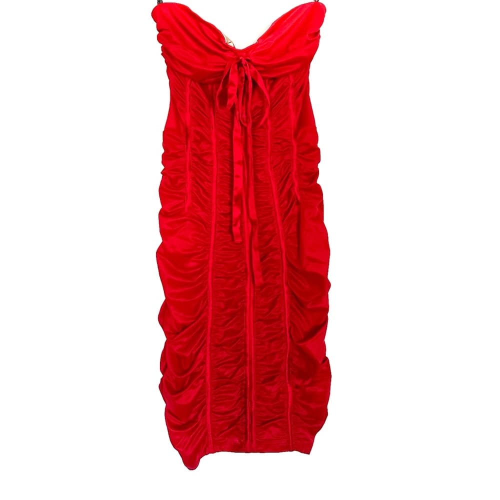 Bebe Red Ruched Strapless Bodycon Y2K Cocktail Party Dress Size Medium - Thumbnail 7