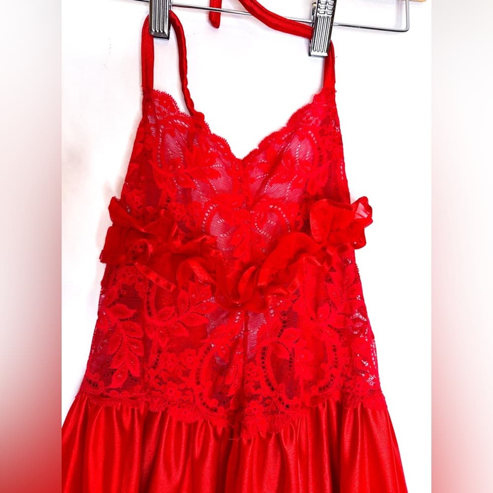 Vintage Red Lace & Satin Babydoll Slip Dress Lingerie | Vamp Glamour Valentines - Thumbnail 5