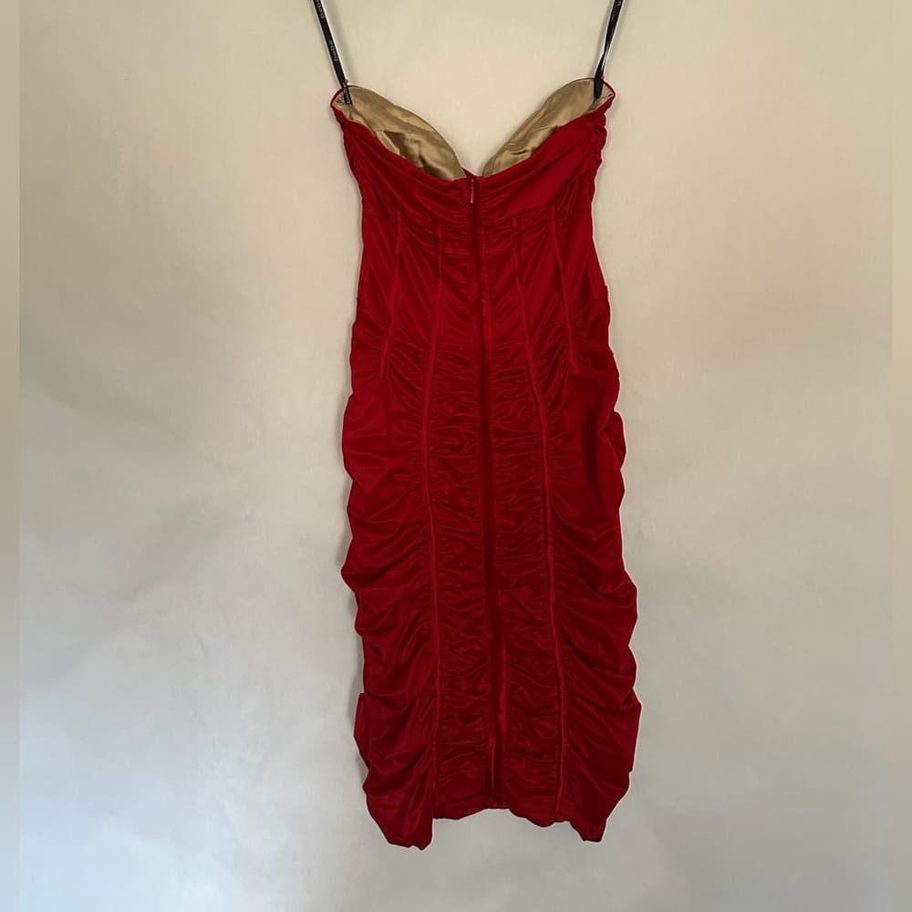 Bebe Red Ruched Strapless Bodycon Y2K Cocktail Party Dress Size Medium - Thumbnail 6