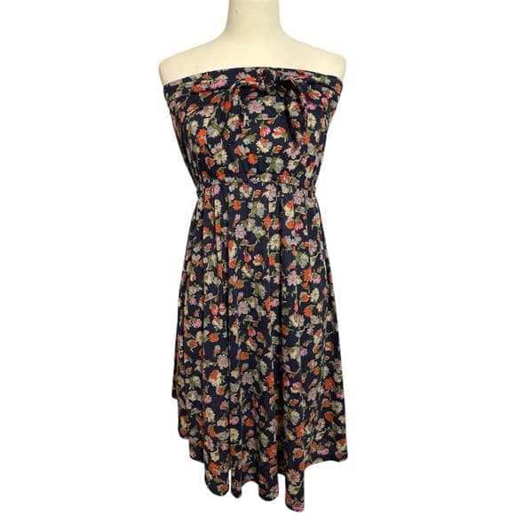 Xhilaration Ruffle Strapless Floral Midi Dress with Bow Detail Size Large - Thumbnail 15
