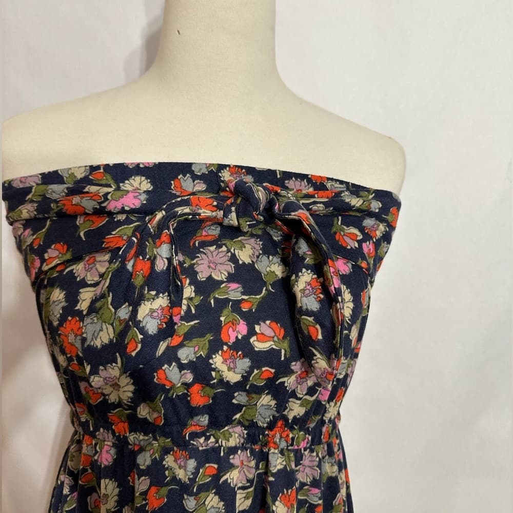 Xhilaration Ruffle Strapless Floral Midi Dress with Bow Detail Size Large - Thumbnail 4