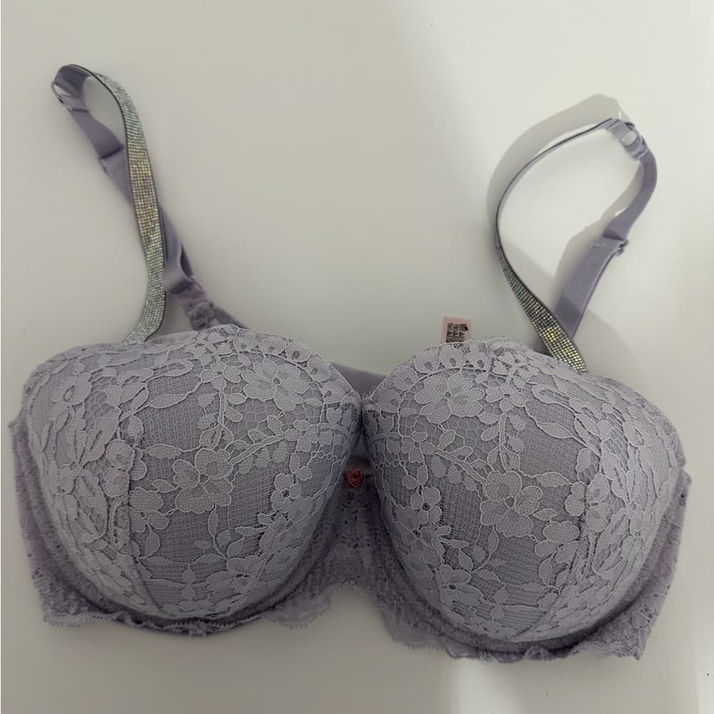 Victoria’s Secret Twinkle Lace Lightly Lined Demi Bra Rhinestone Strap Size 36DD - Thumbnail 2