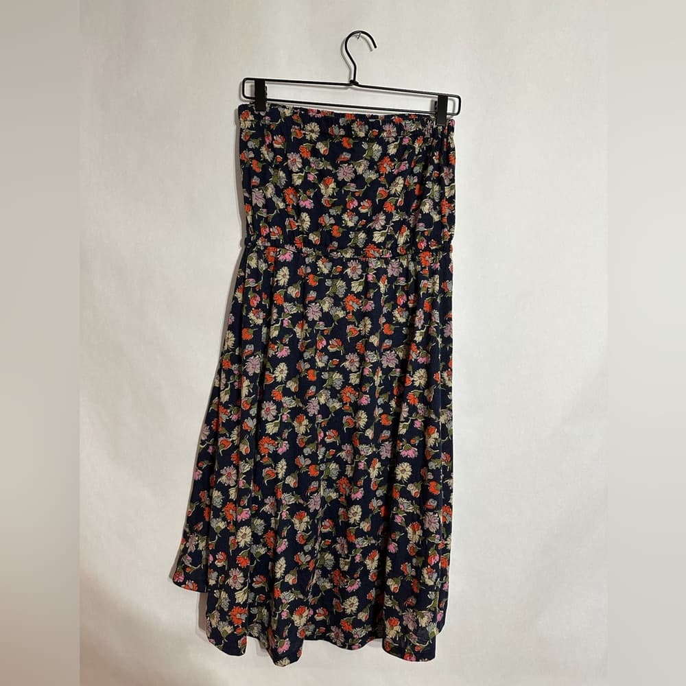 Xhilaration Ruffle Strapless Floral Midi Dress with Bow Detail Size Large - Thumbnail 10
