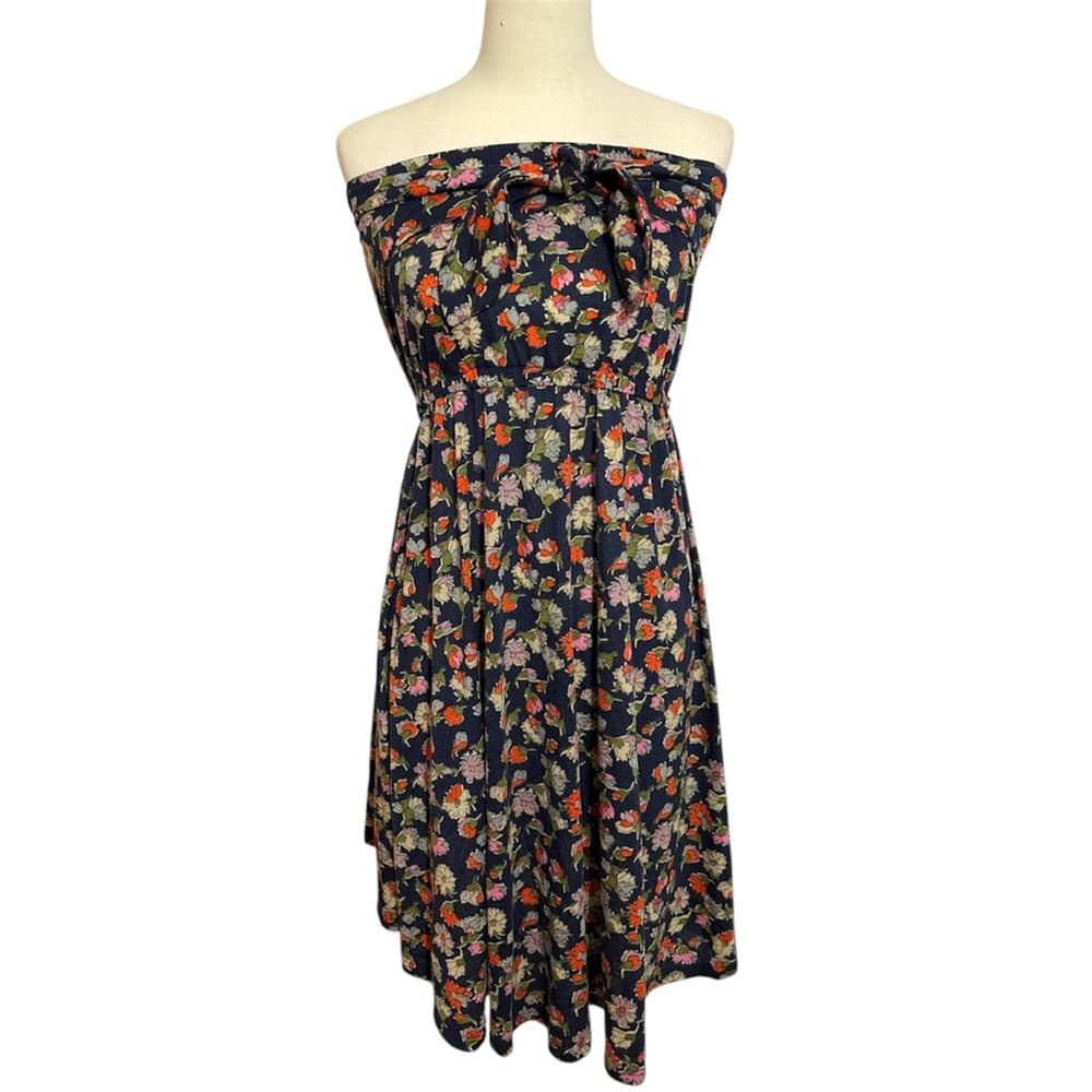 Xhilaration Ruffle Strapless Floral Midi Dress with Bow Detail Size Large - Thumbnail 14