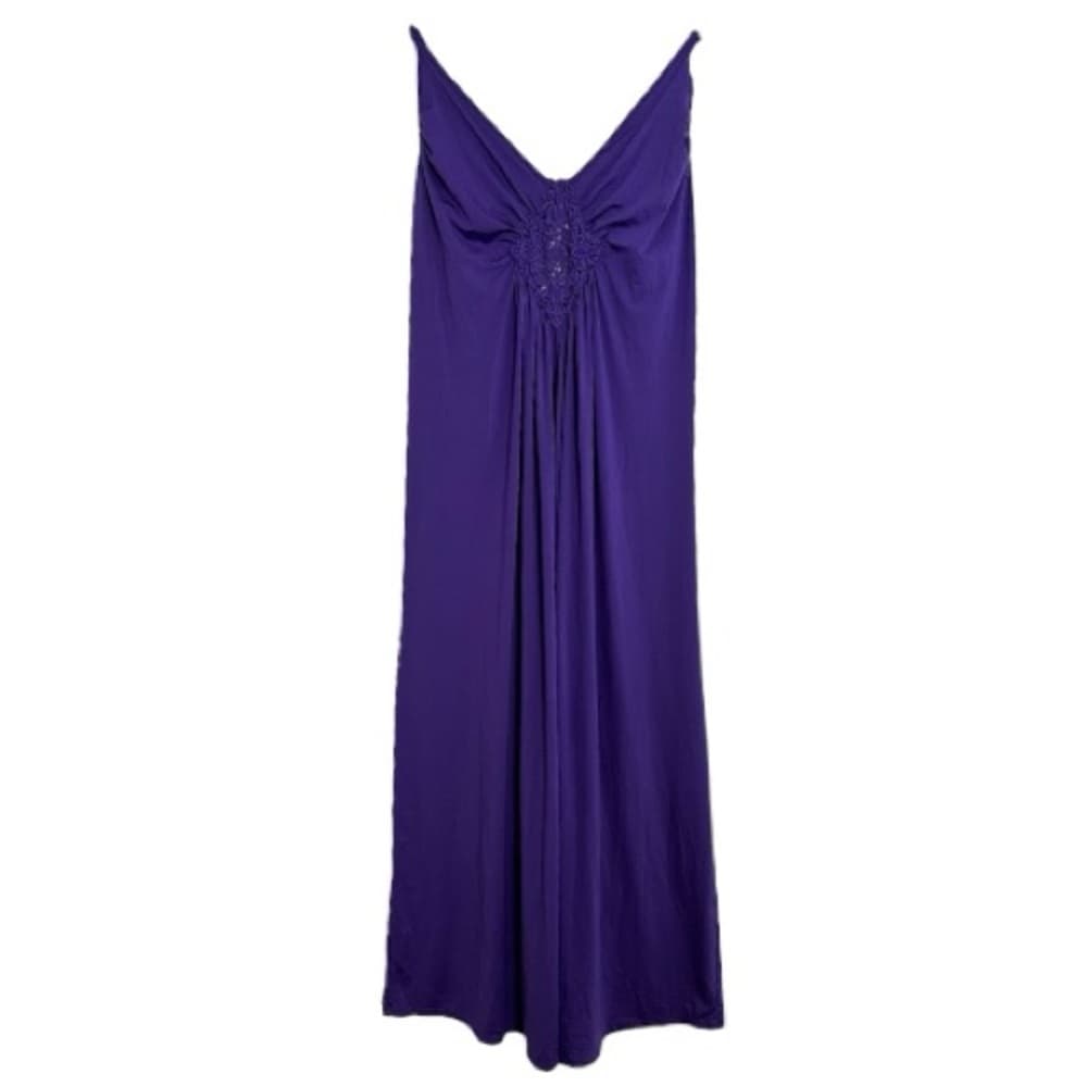 Amoureuse Purple Crochet Detail Nightgown Dress Size Medium Vintage Lounge - Thumbnail 6
