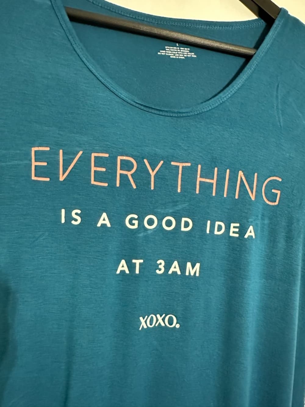 XOXO Graphic Quote Tee “Everything Is a Good Idea at 3AM” Sleep Shirt Size Large - Thumbnail 2