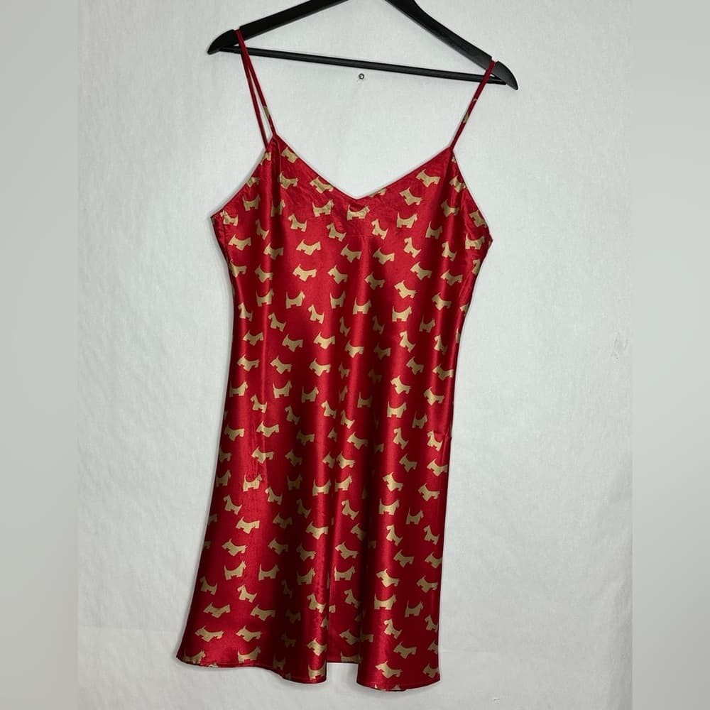 Life Spirit Red Scottie Dog Satin Slip Dress Lingerie Medium Vintage Nightie