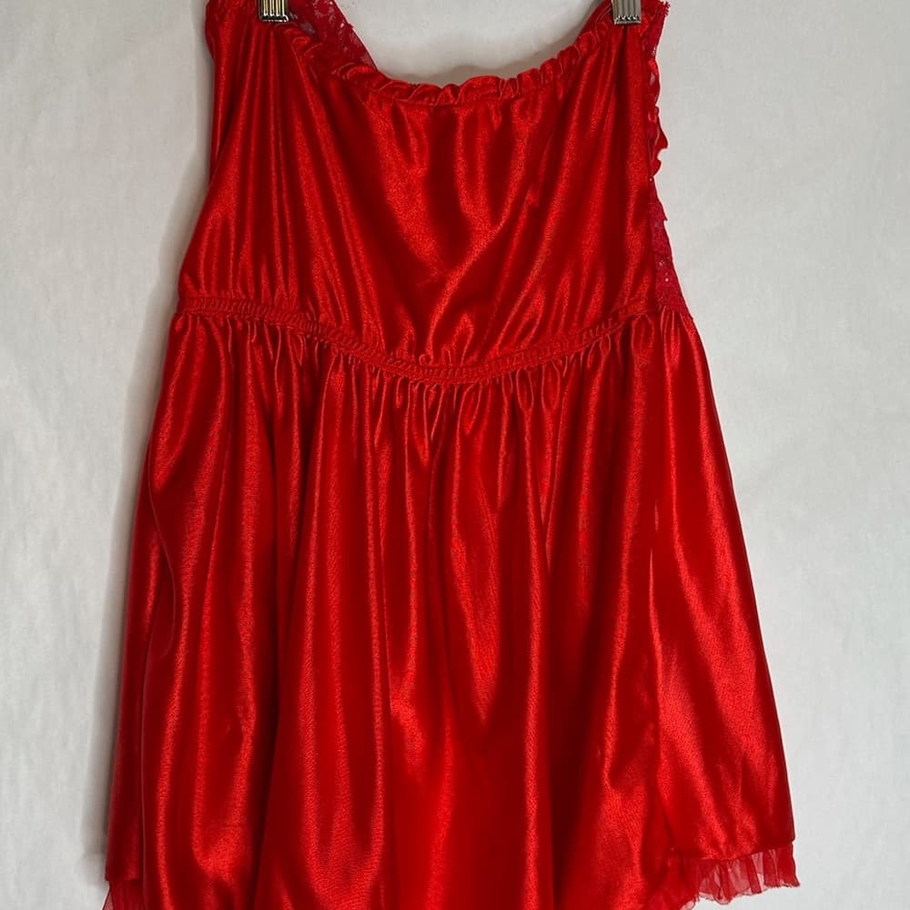 Vintage Red Lace & Satin Babydoll Slip Dress Lingerie | Vamp Glamour Valentines - Thumbnail 7