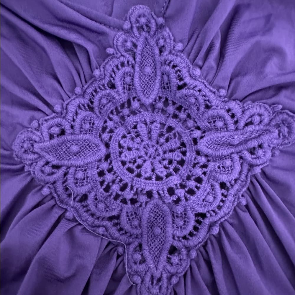 Amoureuse Purple Crochet Detail Nightgown Dress Size Medium Vintage Lounge - Thumbnail 4