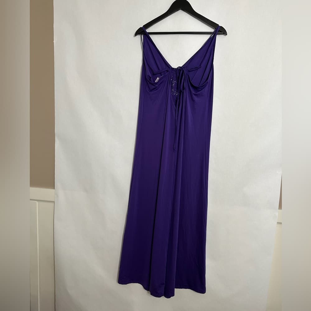 Amoureuse Purple Crochet Detail Nightgown Dress Size Medium Vintage Lounge - Thumbnail 3