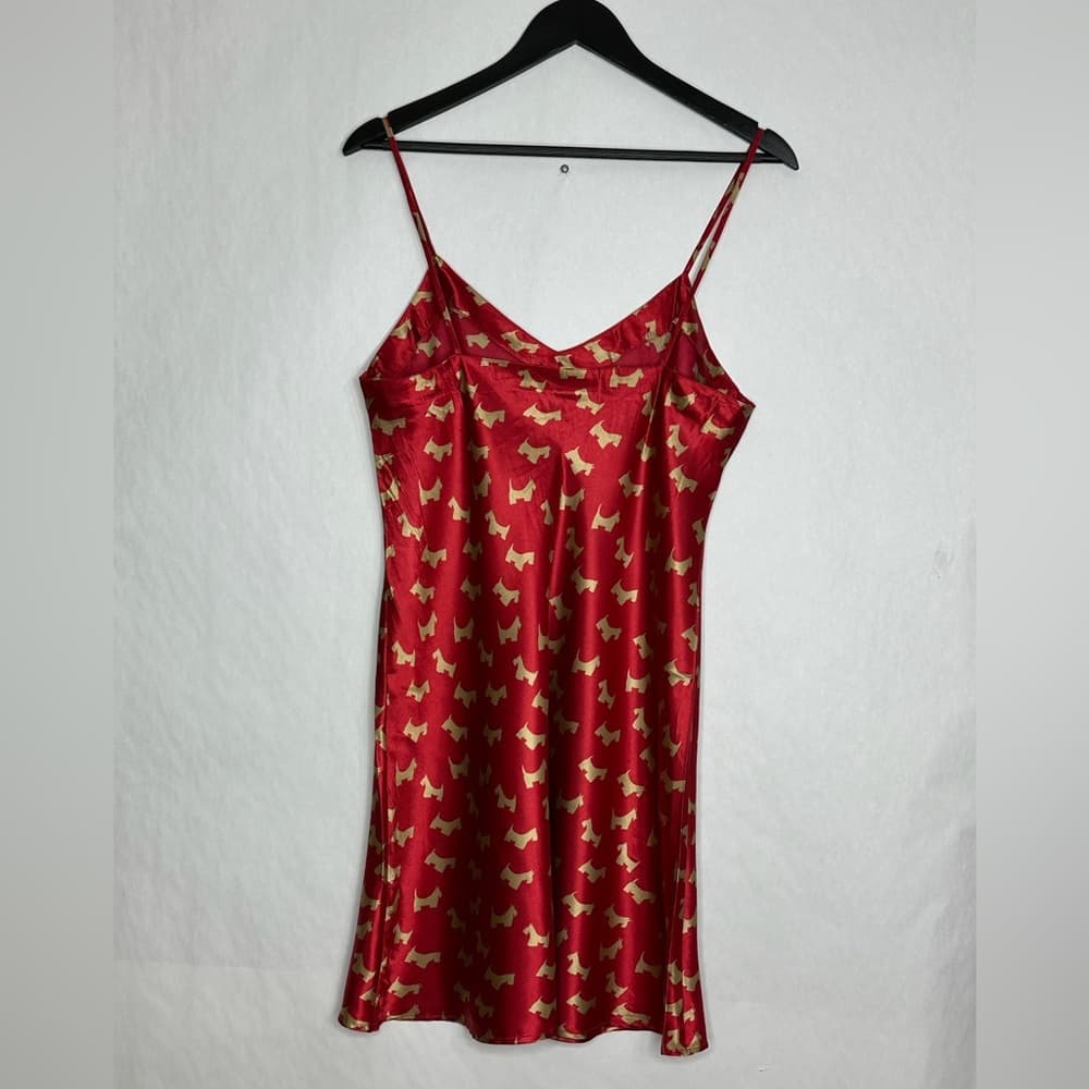 Life Spirit Red Scottie Dog Satin Slip Dress Lingerie Medium Vintage Nightie - Thumbnail 3