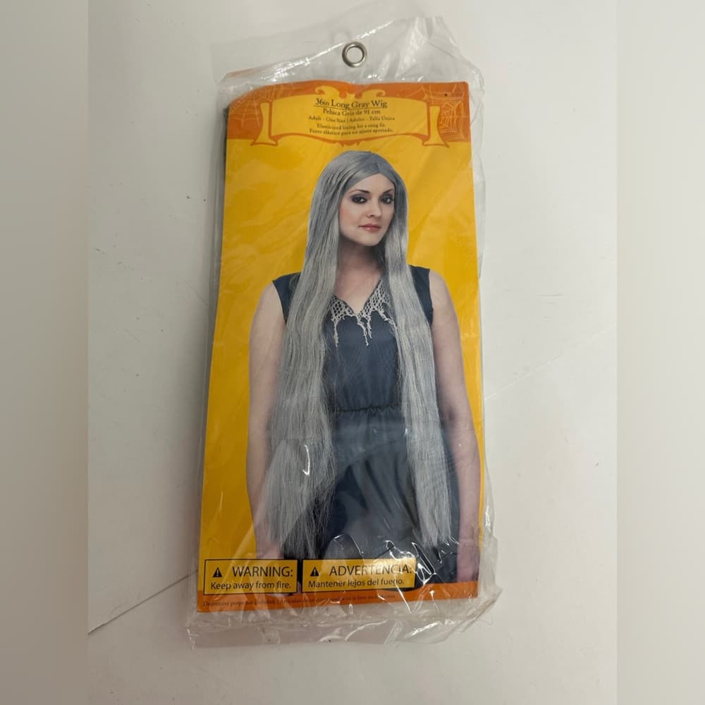 NEW 36in Long Gray Wig Silver Witch Costume Hair Adult One Size Cosplay Dress Up