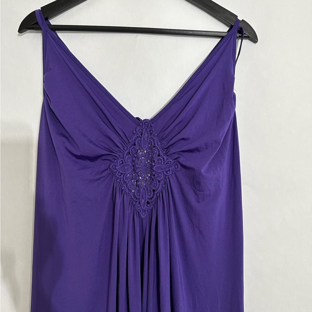 Amoureuse Purple Crochet Detail Nightgown Dress Size Medium Vintage Lounge - Thumbnail 2