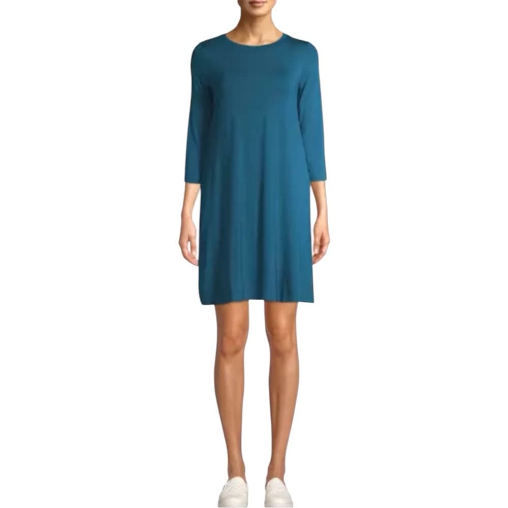 NWT Time and Tru Teal Swing Dress Pocket Casual Minimalist Basic Medium 8-10 - Thumbnail 13