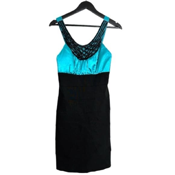Trixxi Black & Teal Beaded Cocktail Party Halter Neck Dress Y2K Size 9 Juniors - Thumbnail 7