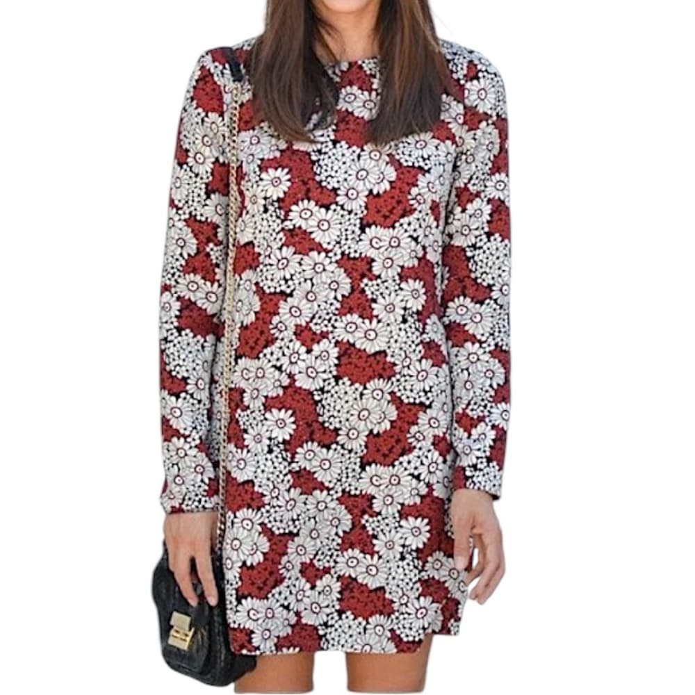 Zara Woman Red Black White Floral Daisy Mini Dress Size Medium Blogger Favorite - Thumbnail 12
