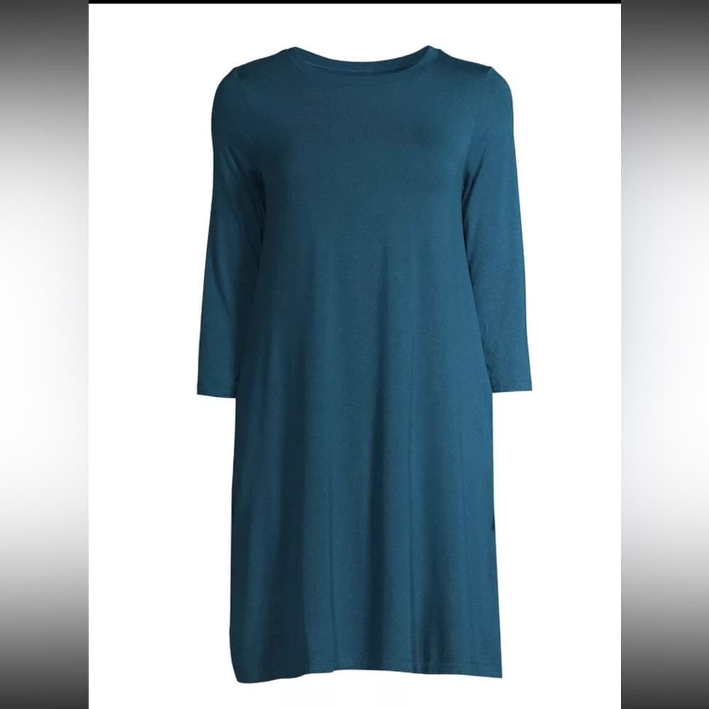 NWT Time and Tru Teal Swing Dress Pocket Casual Minimalist Basic Medium 8-10 - Thumbnail 3