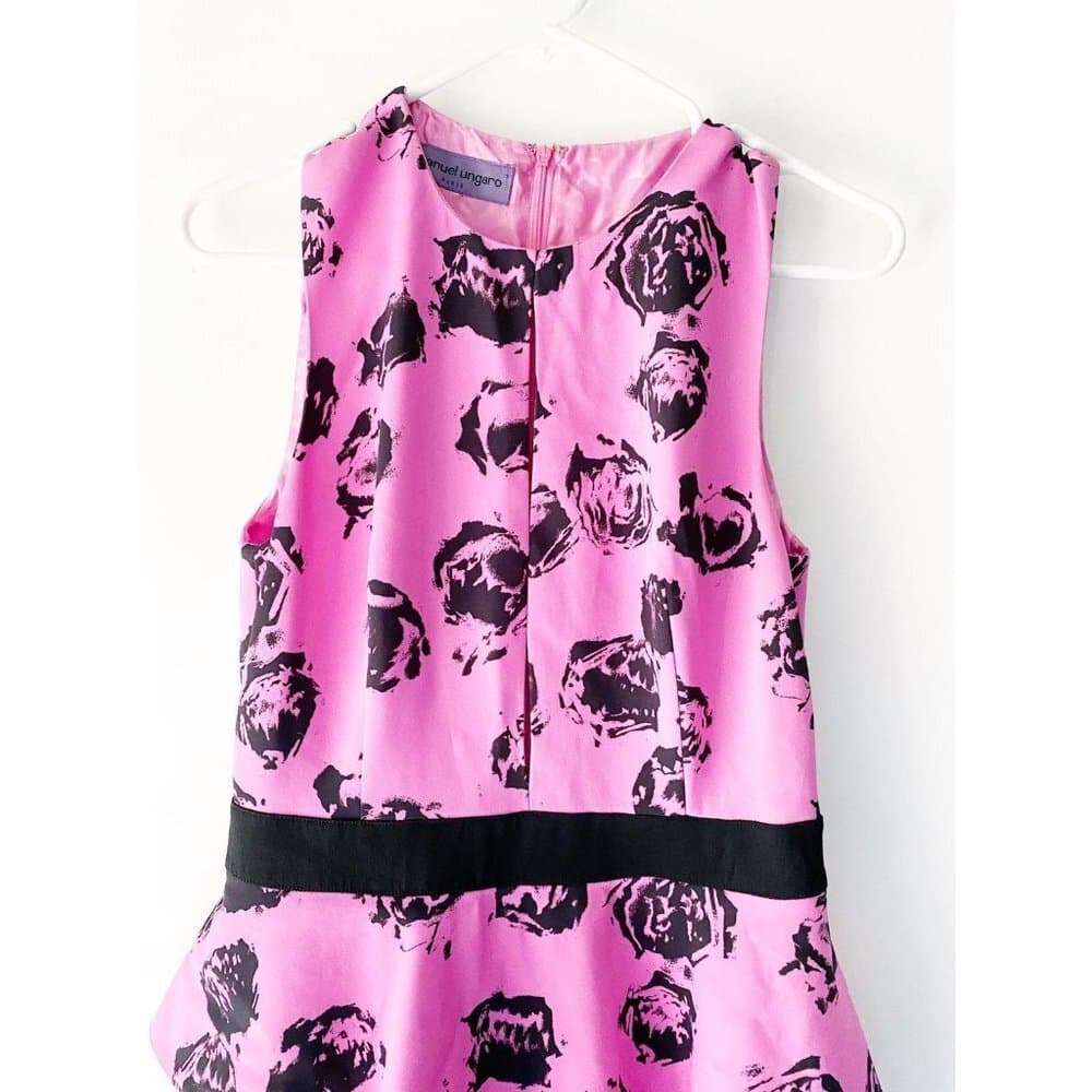 Emanuel Ungaro Runway Pink Rose Peplum Dress Couture Size 8 Coquette Luxury - Thumbnail 3