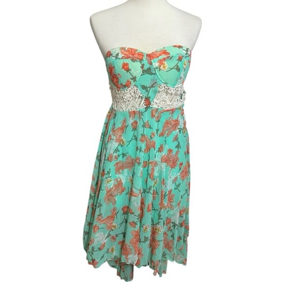 New Look Strapless Floral High-Low Dress Bustier Flowy Y2K Fairycore Size Large - Thumbnail 8