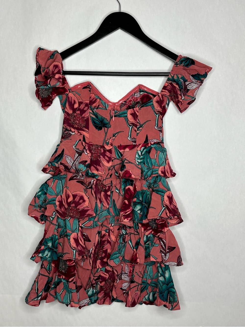 For Love & Lemons Flamenco Mini Dress Pink Floral Tiered Ruffle Small Coquette - Thumbnail 2