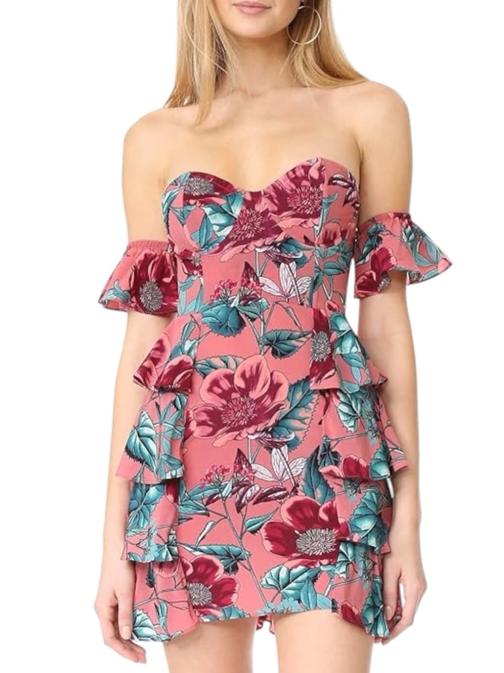 For Love & Lemons Flamenco Mini Dress Pink Floral Tiered Ruffle Small Coquette - Thumbnail 12