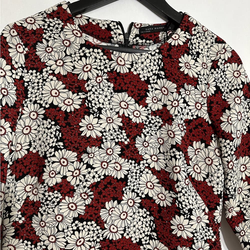 Zara Woman Red Black White Floral Daisy Mini Dress Size Medium Blogger Favorite - Thumbnail 9