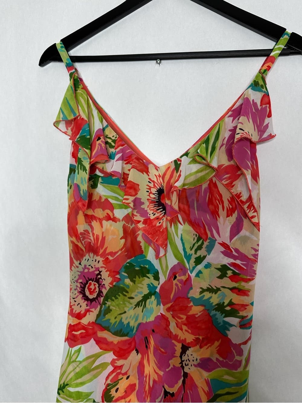 Bandolino Tropical Floral Ruffle Slip Dress Fairy Y2K Mermaid Fairycore - Thumbnail 3