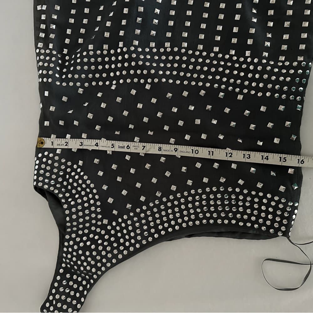 Susana Monaco One Shoulder Mini Dress Black Silver Studs Modern Glam (SEE NOTES) - Thumbnail 9