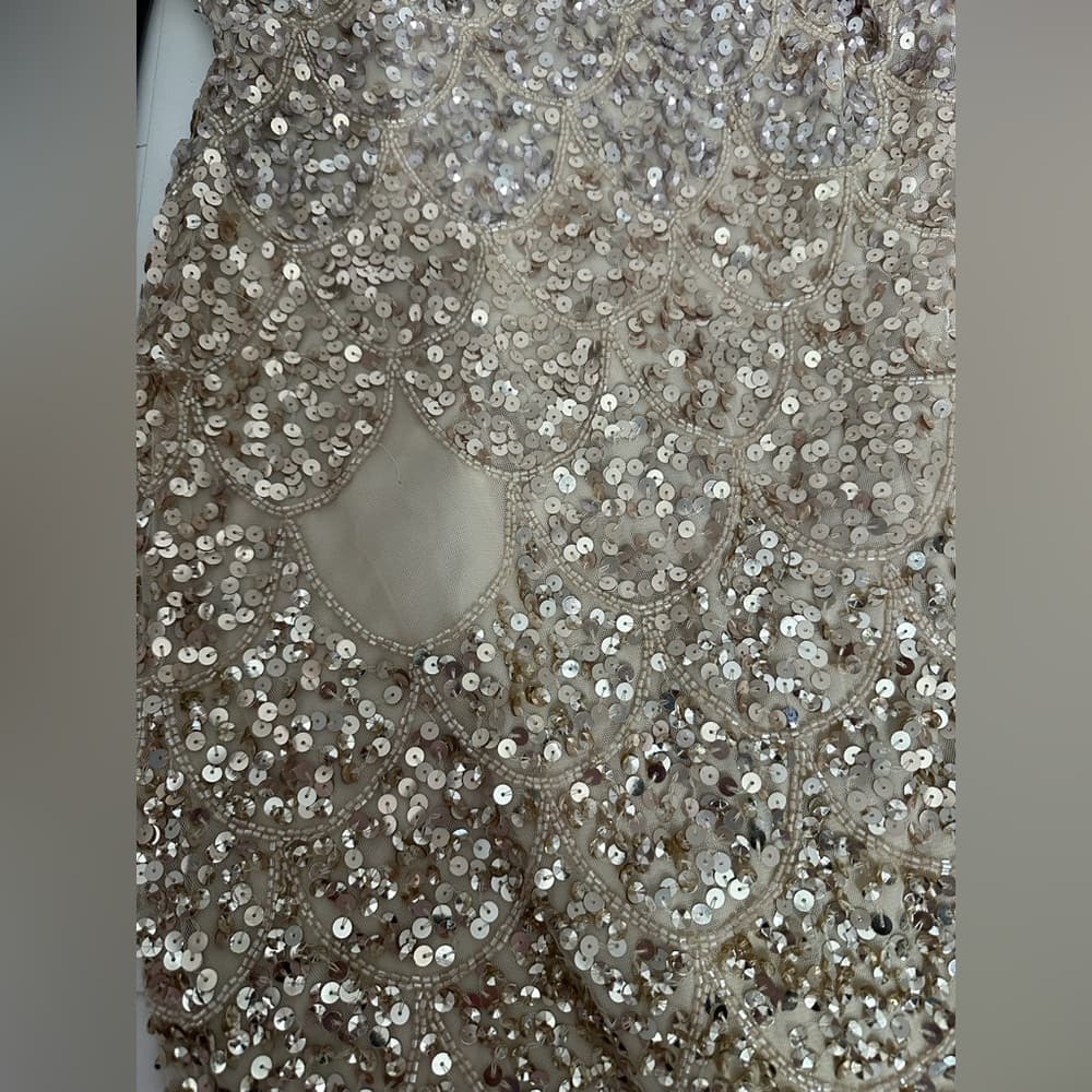 NEW Adrianna Papell Gold Sequin Cocktail Dress Art Deco Beaded Midi Size 0 - Thumbnail 4