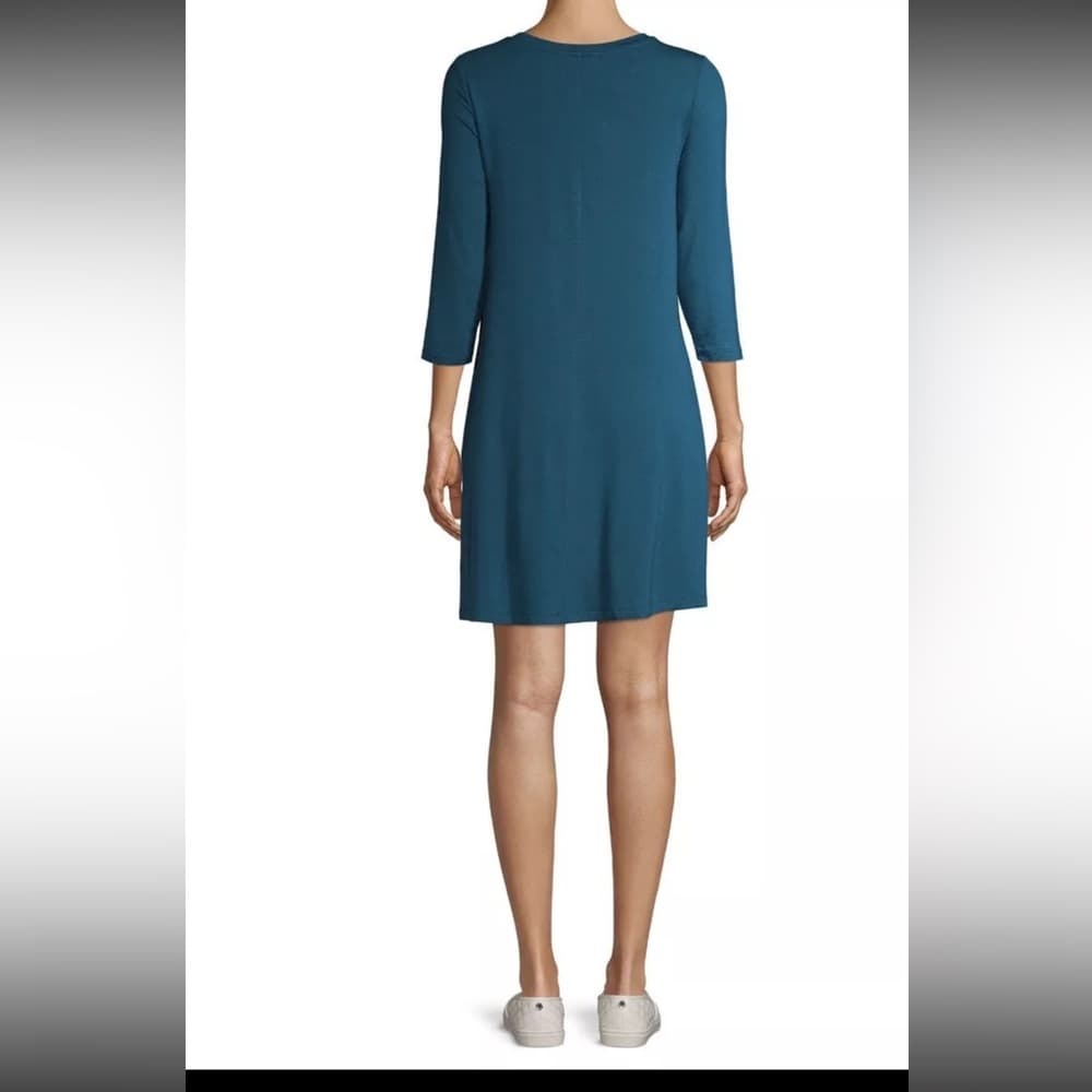 NWT Time and Tru Teal Swing Dress Pocket Casual Minimalist Basic Medium 8-10 - Thumbnail 2