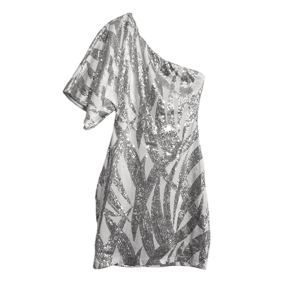 B. Darlin One Shoulder White Silver Sequin Mini Y2K Party Dress Size 1/2 Junior - Thumbnail 7