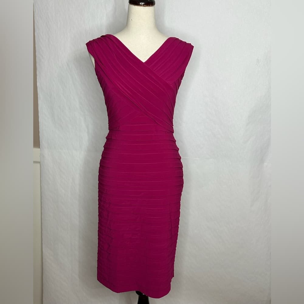 Adrianna Papell Pleated Bodycon Dress Size 6 Sleeveless Cocktail Party - Thumbnail 5