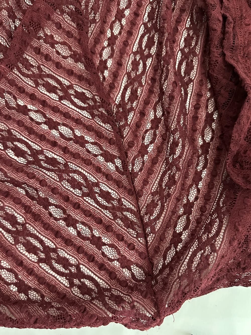 Lush Burgundy Lace Fit & Flare Dress V Neck Bell Sleeve Romantic Small Coquette - Thumbnail 3