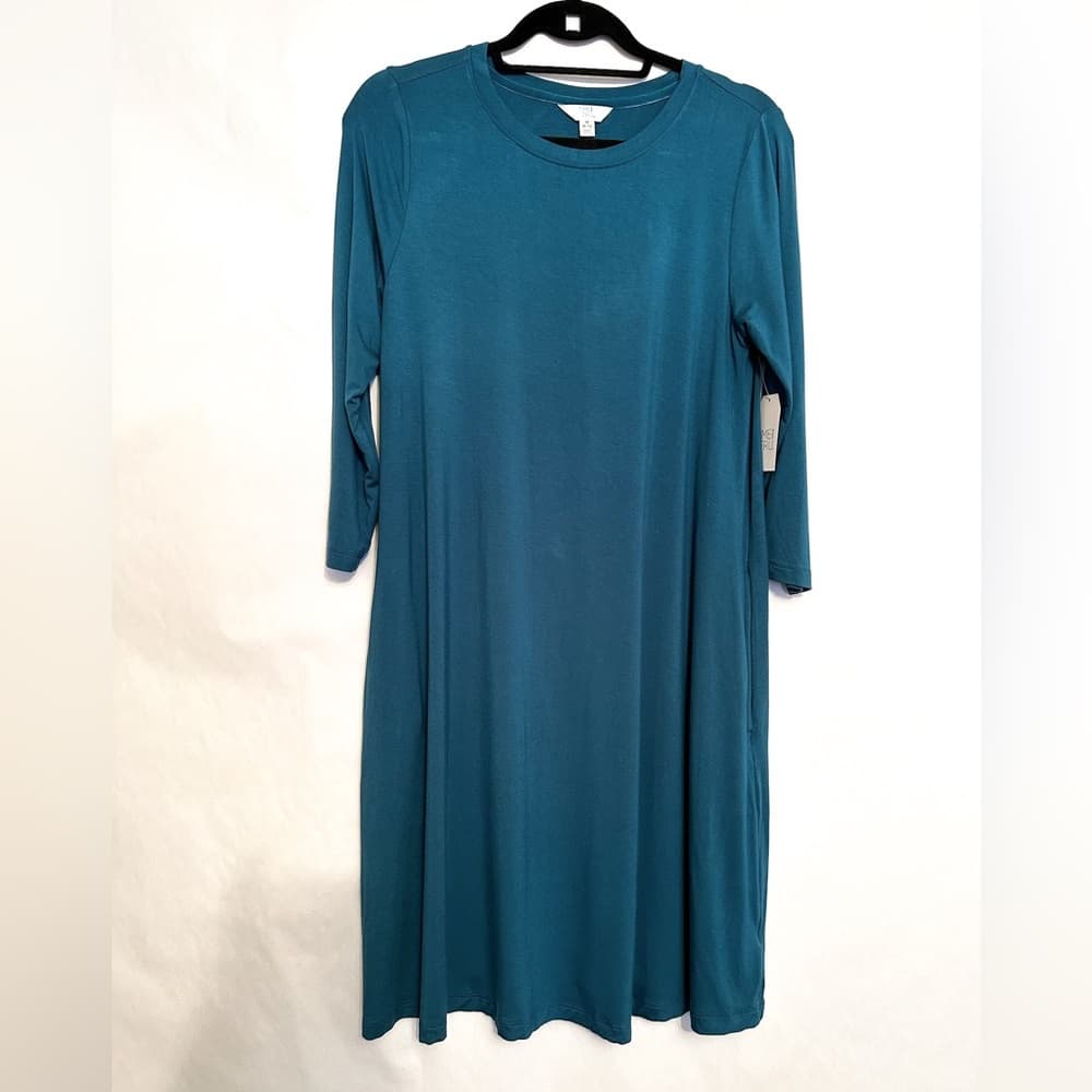NWT Time and Tru Teal Swing Dress Pocket Casual Minimalist Basic Medium 8-10 - Thumbnail 6