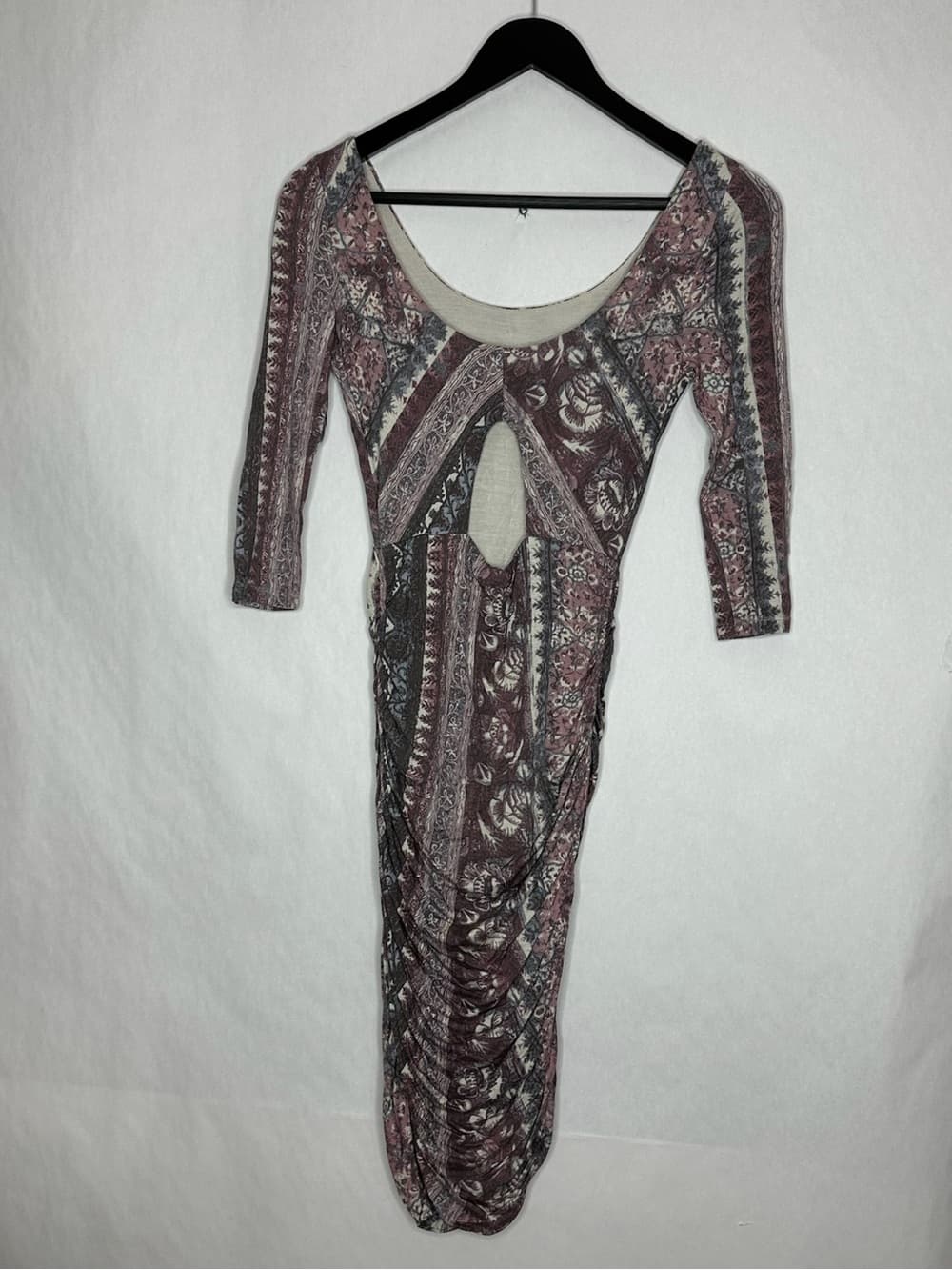 Free People Jasmine Dress Printed Ruched Bodycon Cutout Back XS Bohemian Boho - Thumbnail 4