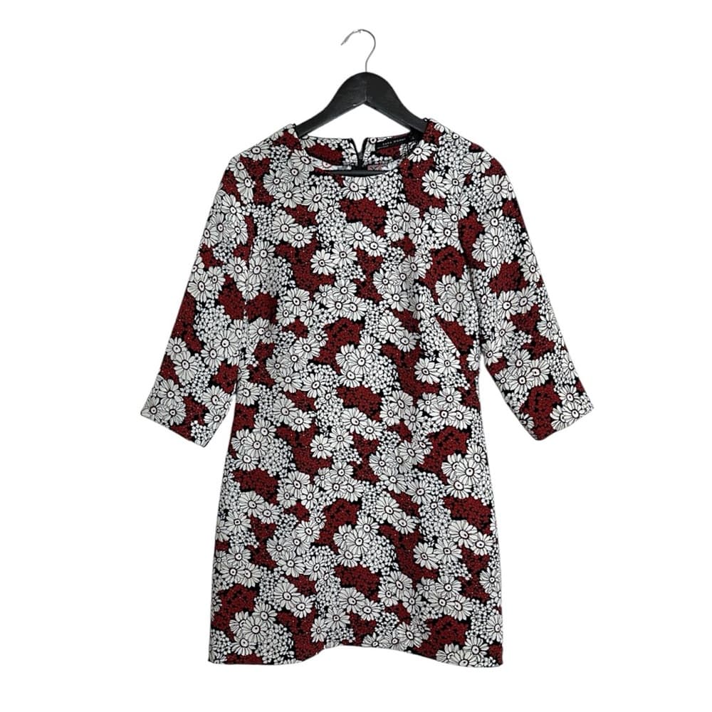Zara Woman Red Black White Floral Daisy Mini Dress Size Medium Blogger Favorite - Thumbnail 2