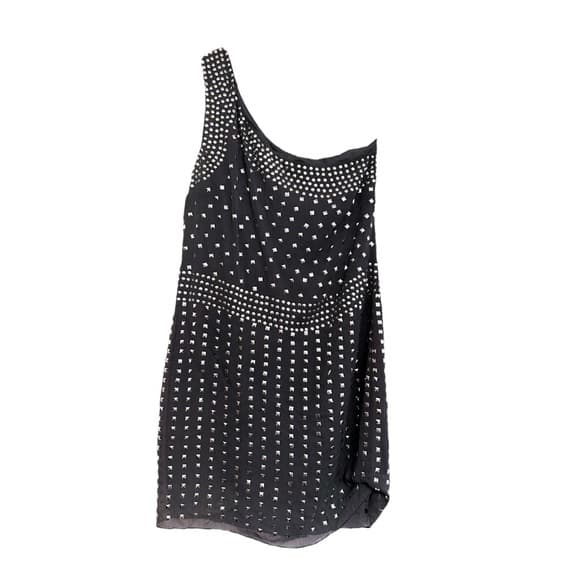 Susana Monaco One Shoulder Mini Dress Black Silver Studs Modern Glam (SEE NOTES) - Thumbnail 17