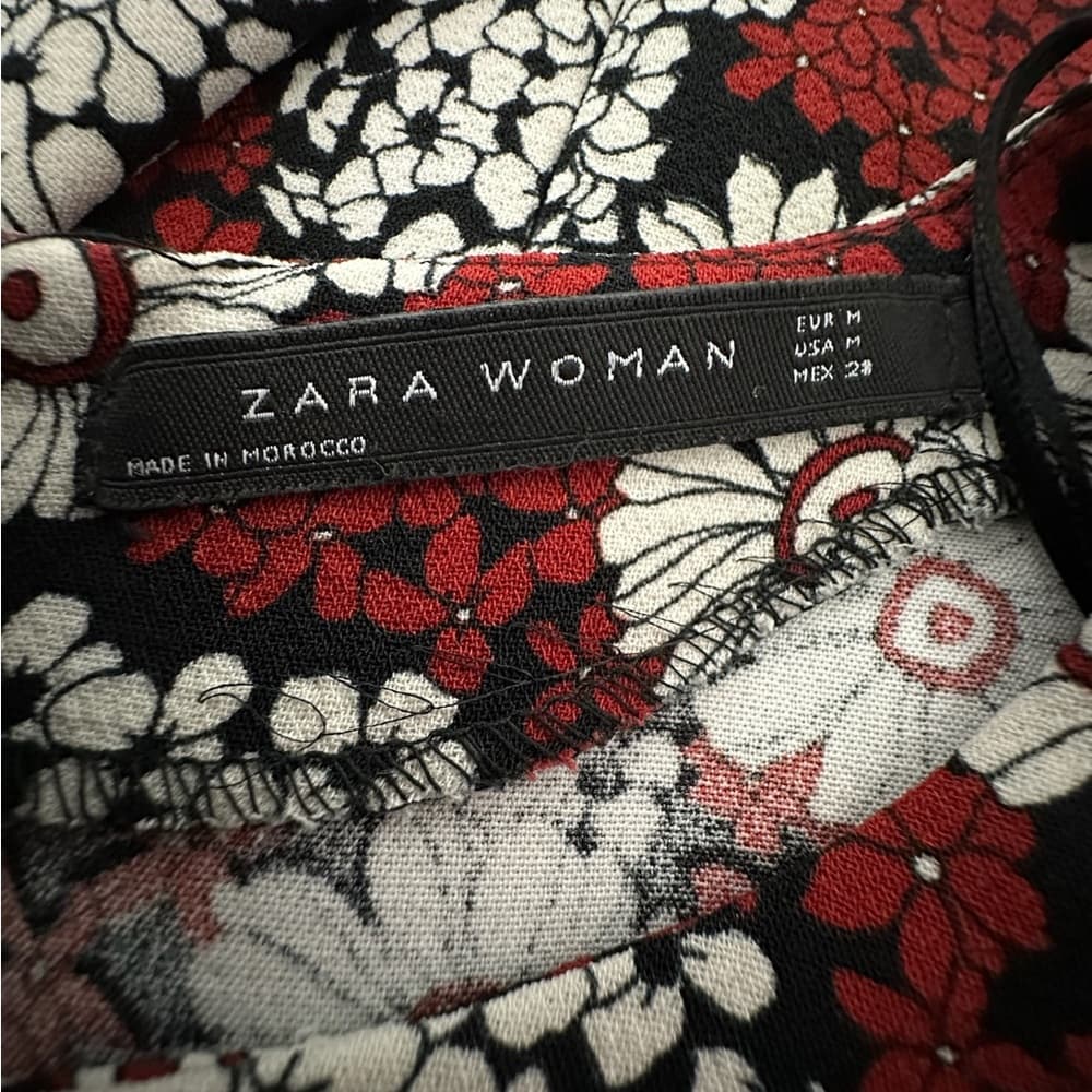 Zara Woman Red Black White Floral Daisy Mini Dress Size Medium Blogger Favorite - Thumbnail 4