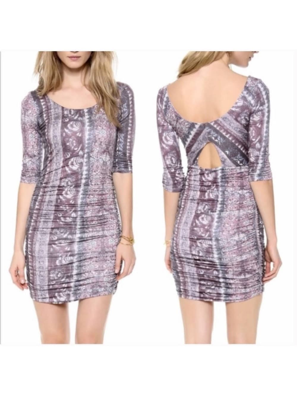 Free People Jasmine Dress Printed Ruched Bodycon Cutout Back XS Bohemian Boho - Thumbnail 12