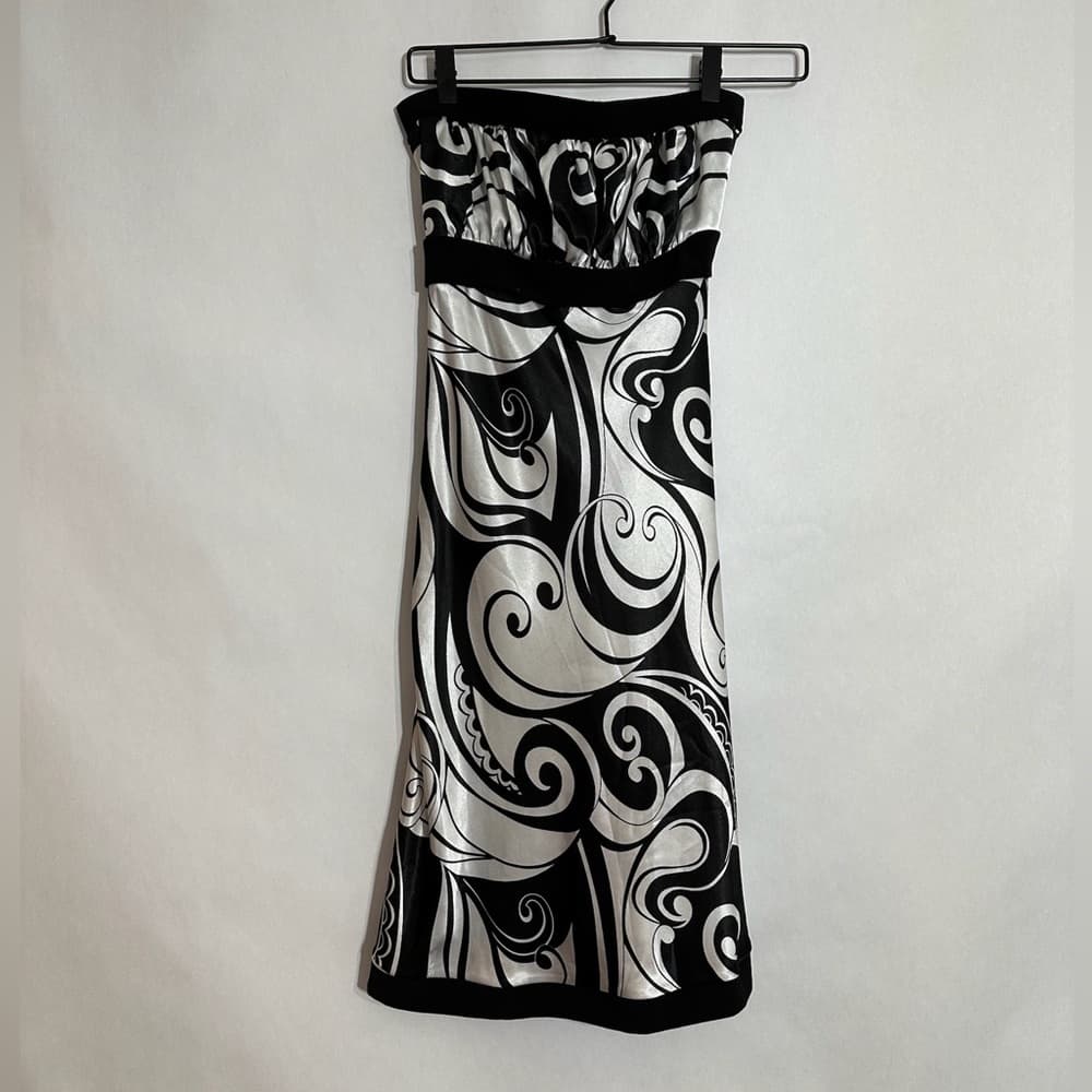 THX Thanx Collection Black White Strapless Swirl Print Tube Dress Y2K Size Small - Thumbnail 4