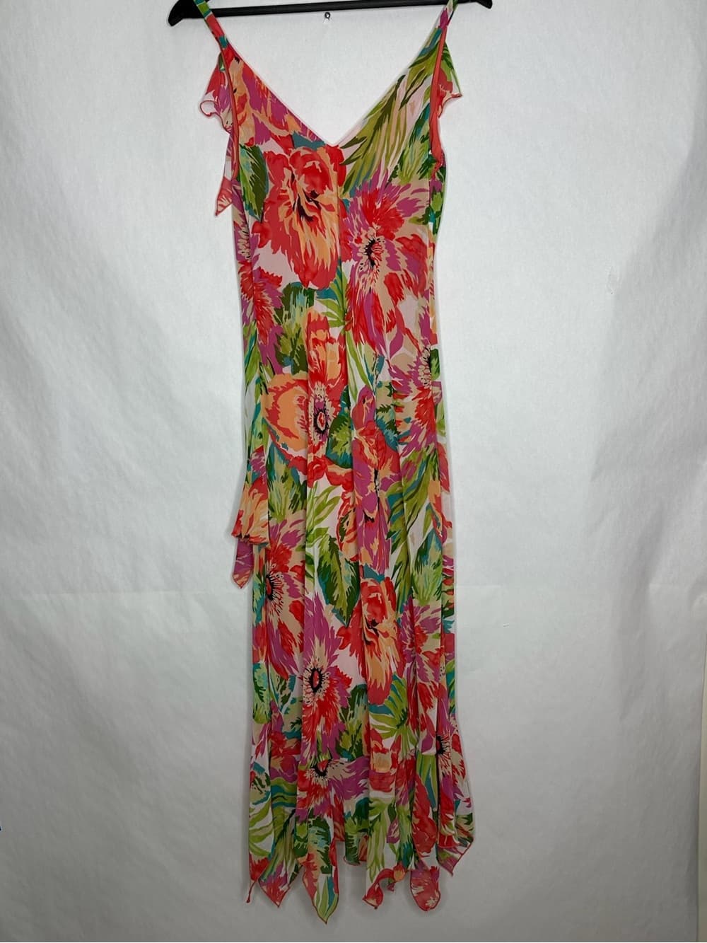 Bandolino Tropical Floral Ruffle Slip Dress Fairy Y2K Mermaid Fairycore - Thumbnail 6