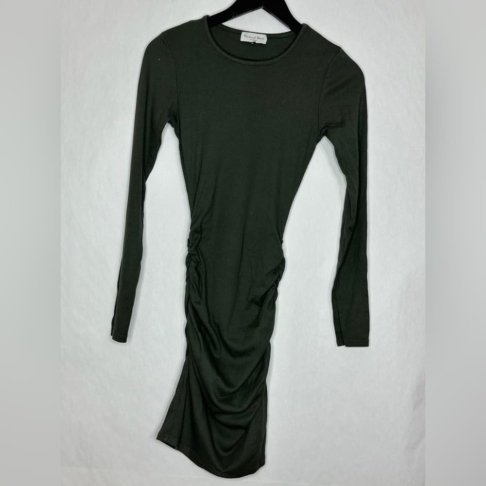 Michael Stars Ribbed Ruched Long Sleeve Tunic Top Mini Dress Size XS Minimalist - Thumbnail 2