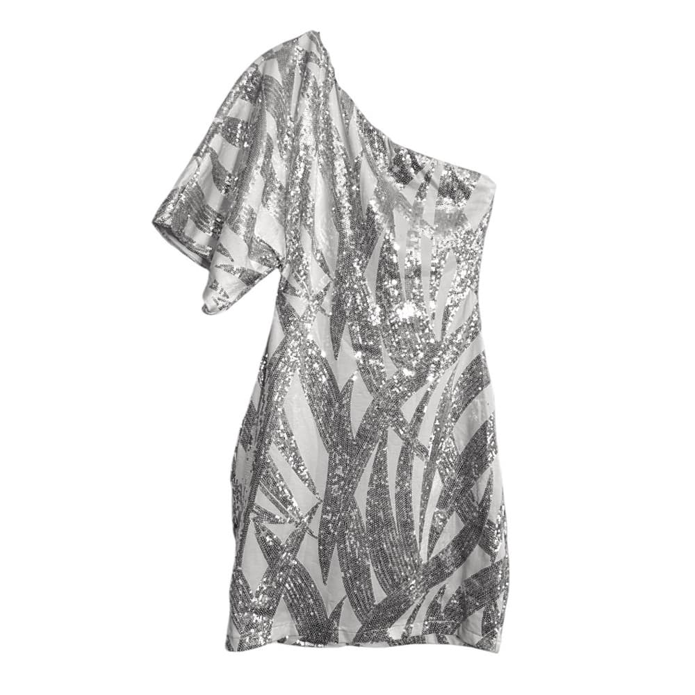 B. Darlin One Shoulder White Silver Sequin Mini Y2K Party Dress Size 1/2 Junior - Thumbnail 6